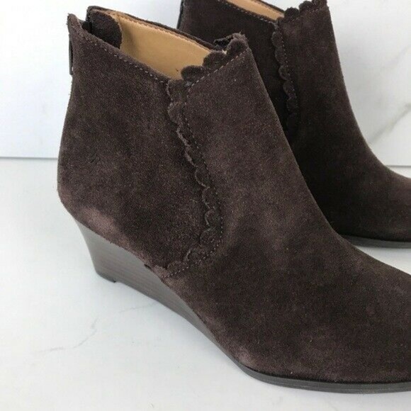 Jack Rodgers Brown Scalloped Wedge Booties 5.5 - Picture 2 of 8